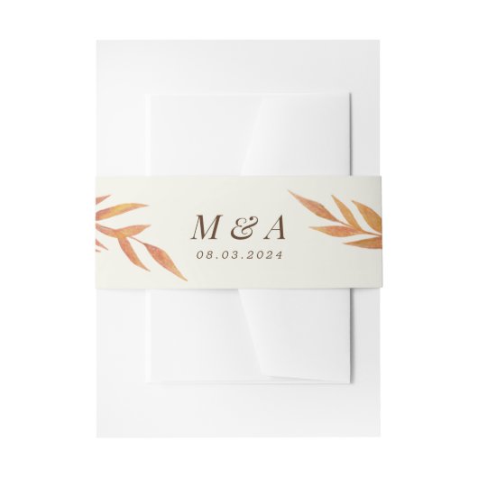 Cream Herfst Leaf Elegant Monogram Bruiloft Uitnodigingen Wikkel (Voorkant Voorbeeld)