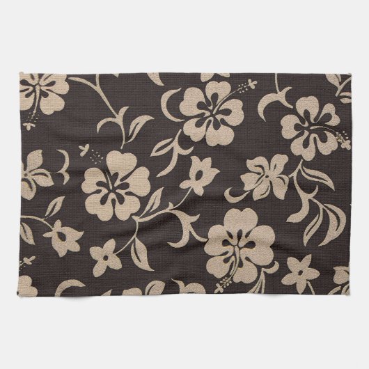 Cream Hibiscus Flowers op Brown 1 Theedoek (Horizontaal)