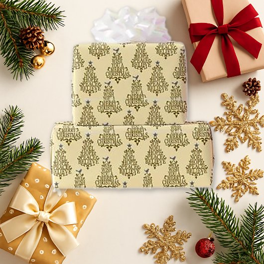  Cream Holiday Tree Script Cadeaupapier