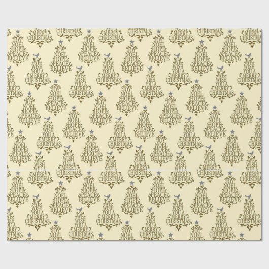 Cream Holiday Tree Script Cadeaupapier (Vlak)