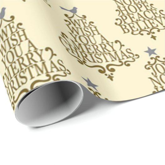 Cream Holiday Tree Script Cadeaupapier (Rol Hoek)