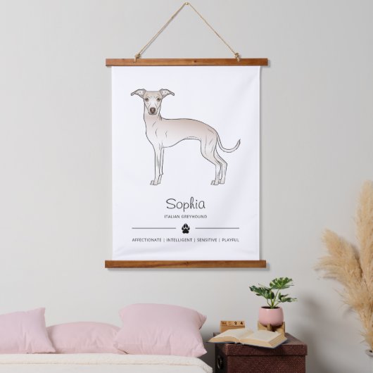 Cream Italiaans grijnshond met een paw en aangepas Hangend Wandkleed (Slaapkamer)