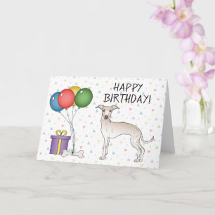 Cream Italy Greyhound Cartoon Dog Happy Birthday Kaart
