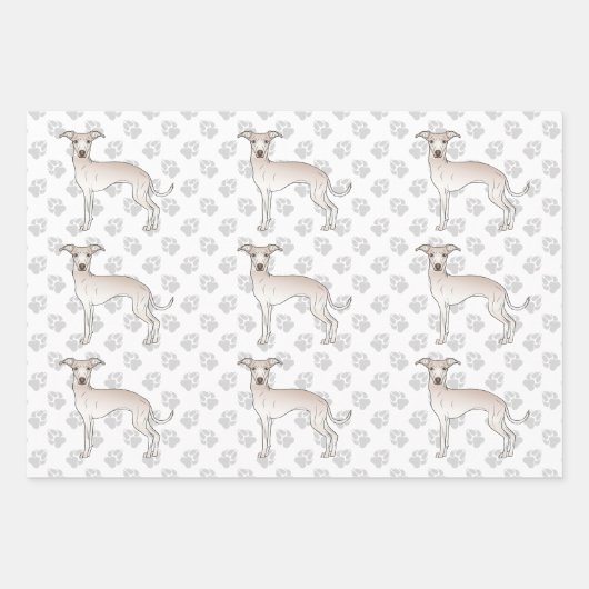 Cream Italy Greyhound Cartoon Dogs with Paws Inpakpapier Vel (Voorkant 3)