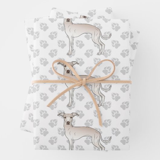 Cream Italy Greyhound Cartoon Dogs with Paws Inpakpapier Vel (In situ)