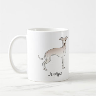 Cream Italy Greyhound Cute Cartoon Dog met naam Koffiemok