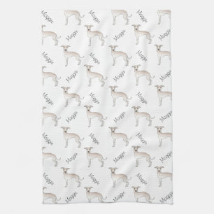 Cream Italy Greyhound Cute Dog Pattern met naam Theedoek