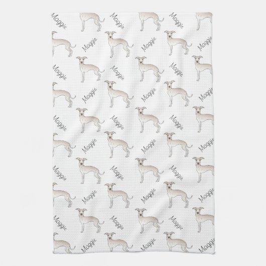 Cream Italy Greyhound Cute Dog Pattern met naam Theedoek (Verticaal)