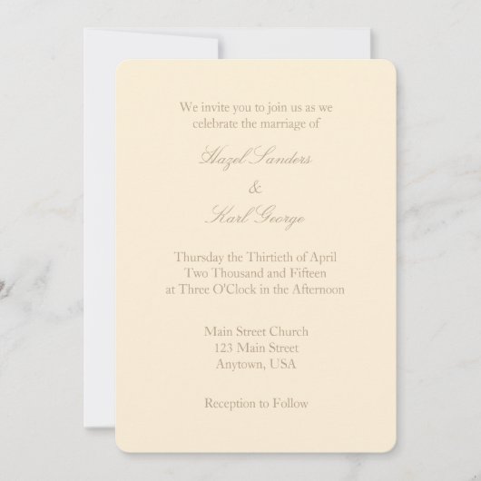 Cream Ivory Brown Plain Simple Wedding Invitation Kaart (Voorkant)