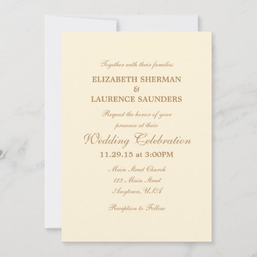 Cream Ivory Brown Plain Simple Wedding Invitation Kaart (Voorkant)