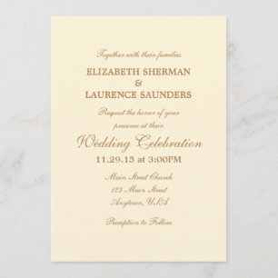 Cream Ivory Brown Plain Simple Wedding Invitation Kaart