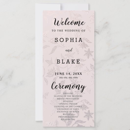 Cream Ivory et Floral Metallic Wedding Programme (Devant)