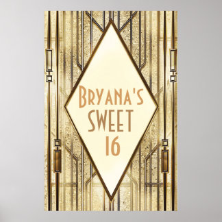 Cream Ivory Gold 20 Art Deco Gatsby Glam Banner Poster