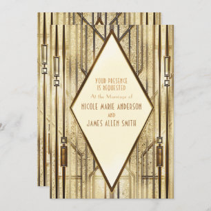 Cream Ivory Gold 20 Art Deco Gatsby Glam Wedding Kaart