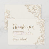 Cream Ivory Gold Botanical Bedankkaart (Voorkant / Achterkant)