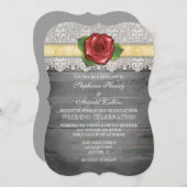 Cream Ivory Grey Rustic Wood Roos Wedding Invite Kaart (Voorkant / Achterkant)