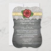 Cream Ivory Grey Rustic Wood Roos Wedding Invite Kaart (Voorkant)