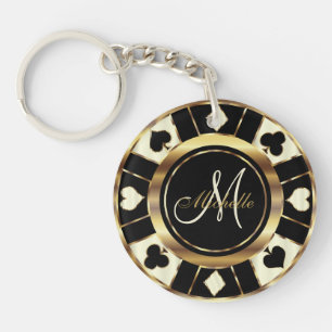 Cream Ivory Poker Chip Design - Monogram Sleutelhanger