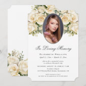Cream Ivory Roos Photo Memorial in liefdevolle her Kaart (Voorkant / Achterkant)