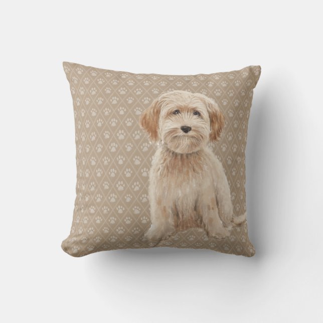 Cream Labradole/Goldendole Dog Lumbar Pillow Kussen (Voorkant)