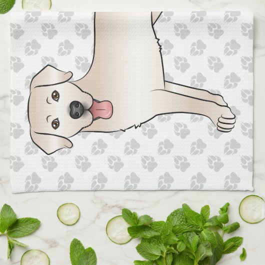 Cream Labrador Retriever Cartoon Dog Illustratie Theedoek (Gevouwen)