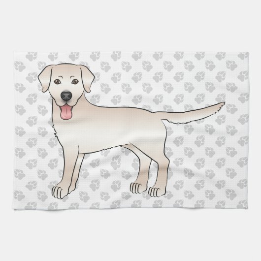 Cream Labrador Retriever Cartoon Dog Illustratie Theedoek (Horizontaal)