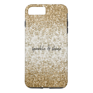 Cream Leopard Print Glitzy Gold Sparkle iPhone 8 Plus / 7 Plus Hoesje