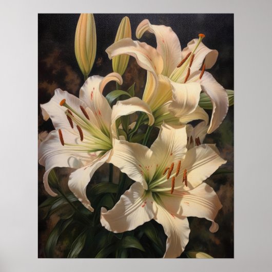 Cream Lily Flowers Art Imprimer Poster (Devant)