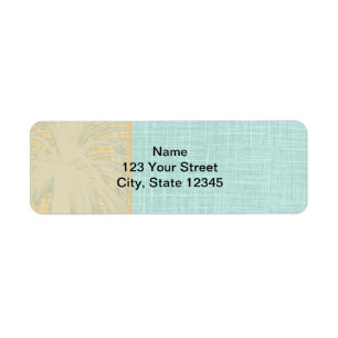 Cream Linen Blue Palm Trees Etiket