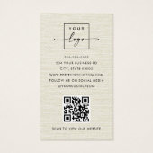 Cream linnen look logo QR code visitekaartjes (Achterkant)