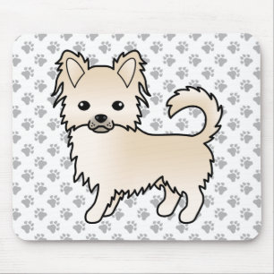 Cream Long Coat Chihuahua Cartoon Dog & Paws Muismat