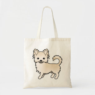 Cream Long Coat Chihuahua Cute Cartoon Dog Tote Bag