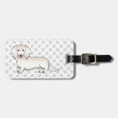 Cream Long Hair Dachshund Cartoon Dog & Text Bagagelabel (Voorkant horizontaal)