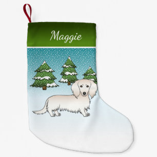 Cream Long Hair Dachshund Cute Dog - Winter Forest Kleine Kerstsok