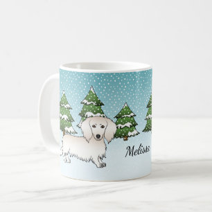 Cream Long Hair Dachshund Cute Dog - Winter Forest Koffiemok