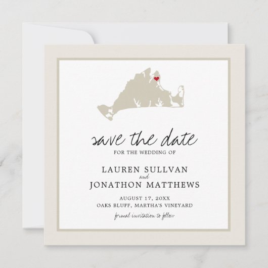 Cream Martha's Vineyard Map Save the Date (Voorkant)