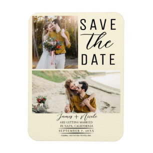 Cream Modern 2 Foto's Save the Date Wedding Magneet