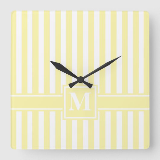 Cream Modern Stripe met Monogram Vierkante Klok (Voorkant)