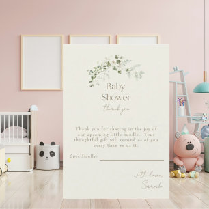 Cream Neutral Greenery Baby shower Bedankkaart