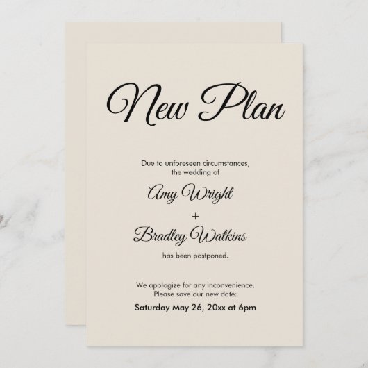 Cream New Plan uitgesteld huwelijksaankondiging Kaart (Voorkant / Achterkant)