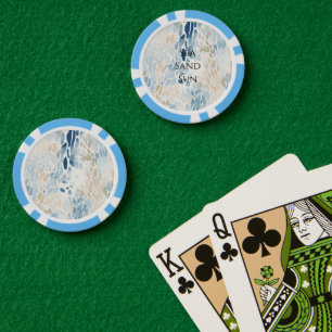 Cream Ocean Blue Abstract Strand Dierenprint Poker Chips