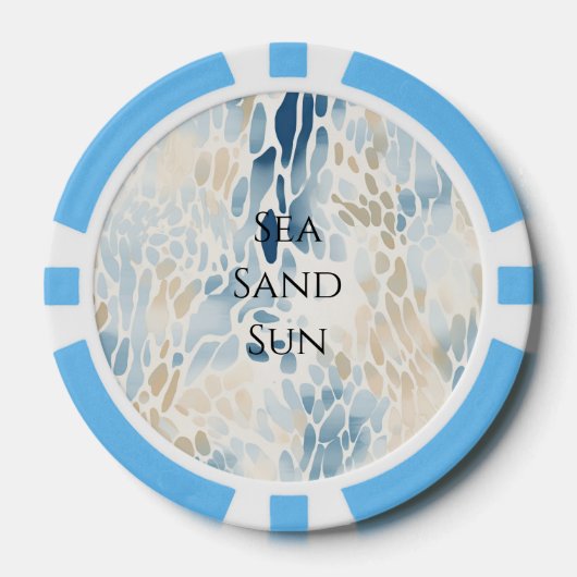 Cream Ocean Blue Abstract Strand Dierenprint Poker Chips (Voorkant)