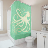 Cream Octopus op Mint - Shower Curtain Douchegordijn (In situ)