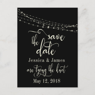 Cream op Zwart 32 met Lichtjes Save the Date Aankondigingskaart