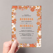 Cream Orange Groovy Retro Wildflower Wedding Acryl Uitnodigingen (Insitu (Draagbaar))