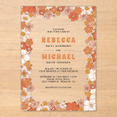 Cream Orange Groovy Retro Wildflower Wedding Acryl Uitnodigingen (Voorkant)