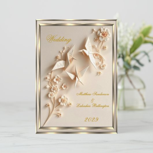 Cream Origami stijl bruiloft Mooi Kaart (Staand voorkant)