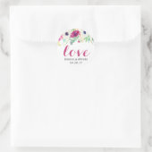 Cream Paarse Waterverf Floral Love Script Ronde Sticker (Tas)