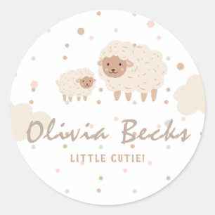 Cream Pastel Illustratief Baby shower Ronde Sticker