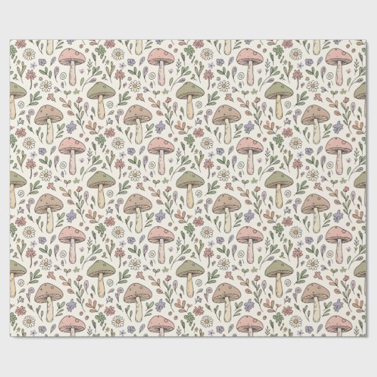 Cream Pastel Mushroom Fungi Seamless Pattern Cadeaupapier (Vlak)